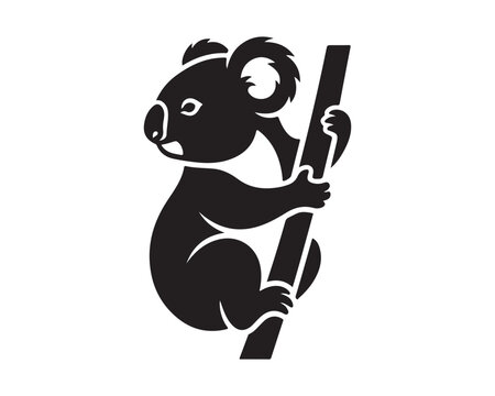 Black silhouette of a koala bear climbing a tree branch with australian animal black shape animal icon tree dweller cute animal silhouette