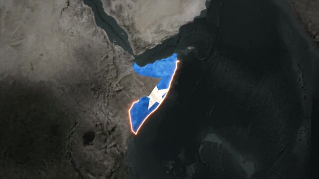 Animated SOMALIA Map Filled with Flag with animated Golden Border