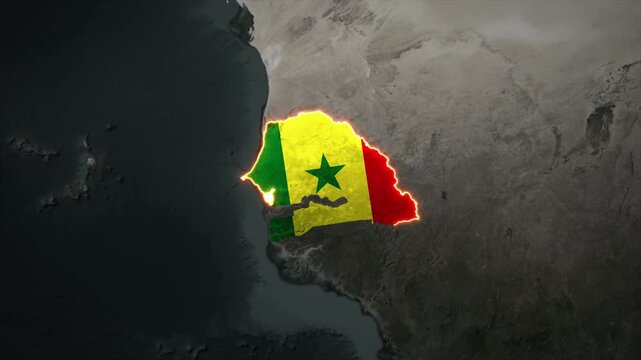 Animated SENEGAL Map Filled with Flag with animated Golden Border