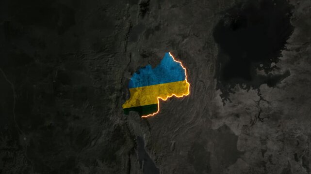 Animated RWANDA Map Filled with Flag with animated Golden Border