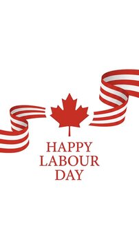 Happy Labour Day Celebration with Red Maple Leaf and Ribbons
