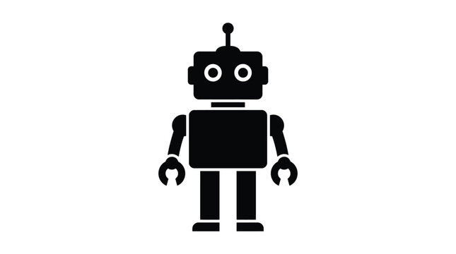 Black simple robot icon on a white background