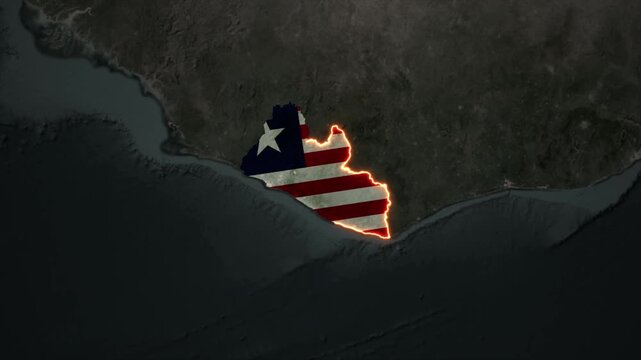 Animated LIBERIA Map Filled with Flag with animated Golden Border