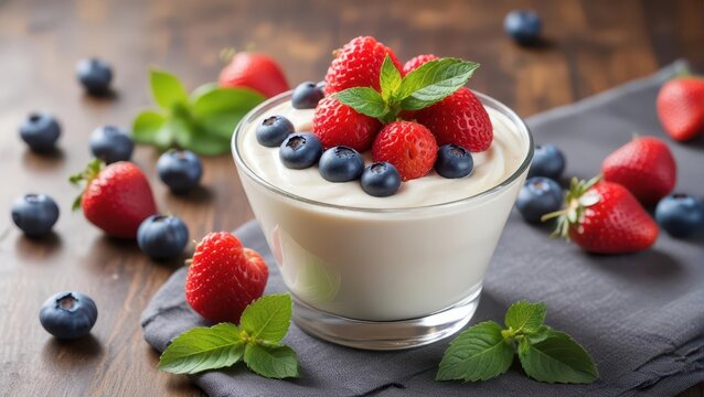 Creamy white yogurt with fresh mixed berries