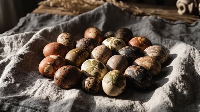 Naturally Dyed Easter Eggs with Botanical Prints on Linen Fabric