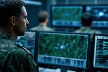 Fototapeta premium Cybersecurity and defense military command center