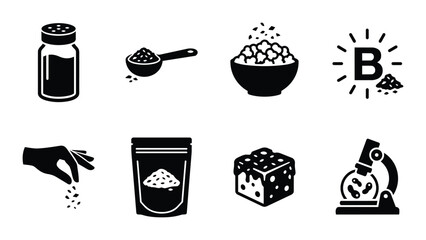 Food Ingredients Icons Set, Seasoning, Spices, Cheese, Vitamin B, Science Research © Siam