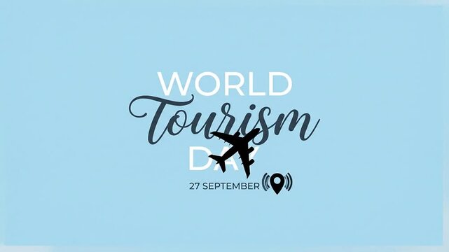 World Tourism Day celebration graphic with airplane and map marker icon