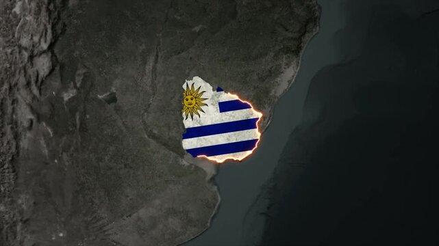 Animated Uruguay Map Filled with Flag with animated Golden Border