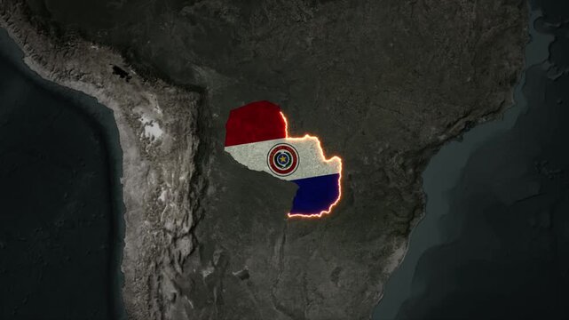 Animated PARAGUAY Map Filled with Flag with animated Golden Border