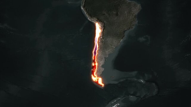 Animated CHILE Map Filled with Flag with animated Golden Border