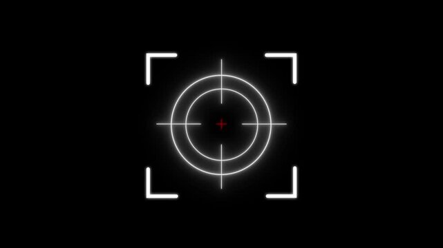 Digital hud target scope overlay with glowing crosshair and focus frame interface
