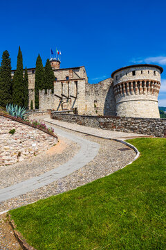Brescia Castle perched on the Cidneo hill, topped by its highest point the Visconti Keep (Il Mastio)