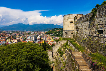 Obraz premium Panoramic view of the city of Brescia and the Sant'Eustacchio district from the ramparts of Brescia Castle