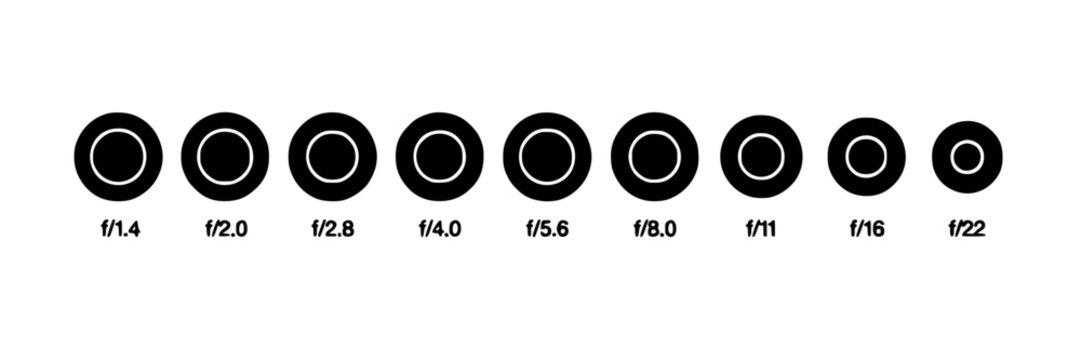 Aperture Ring Icons Set, Photography Equipment Symbols, F-Stop Values Illustration