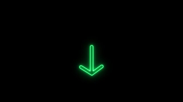 Glowing neon green arrow pointing down animation on black background, pointer direction