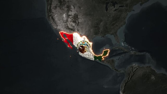 Animated MEXICO Map Filled with Flag with animated Golden Border