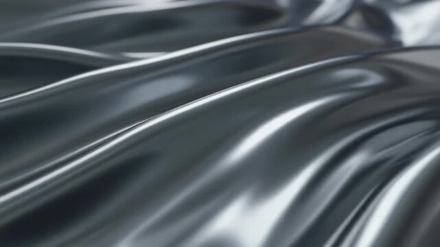 Abstract liquid metal surface flowing waves, smooth chrome motion background, reflective silver fluid texture