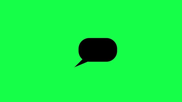 Minimalist black speech bubble animation on green screen background, chat communication message notification