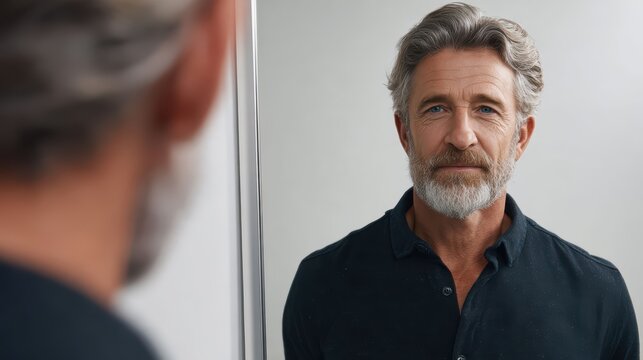 Mature man looking at himself in a mirror