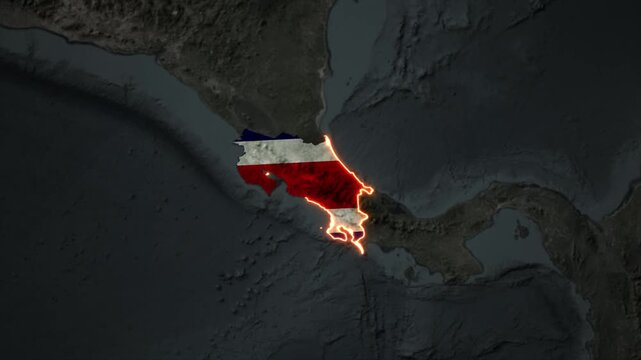 Animated COSTA RICA Map Filled with Flag with animated Golden Border