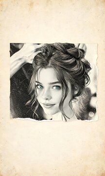 Vintage Blue-Eyed Beauty: Timeless Portrait with Textured Hair Art