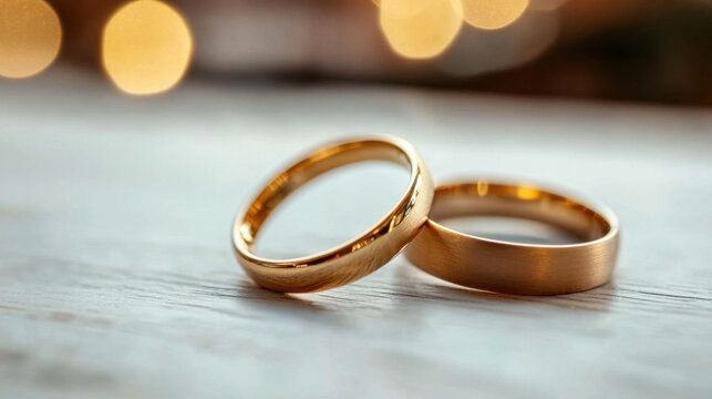 gold ring on white table on wedding backgound with copy space