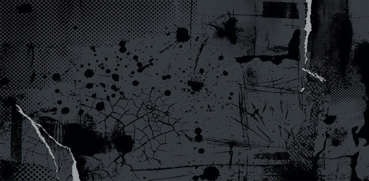 Screen print distress stamp texture with grunge noise, grain, scratches, speckles, rough edges and cracked ink overlay for creating vintage textured backgrounds and graphic effects	
