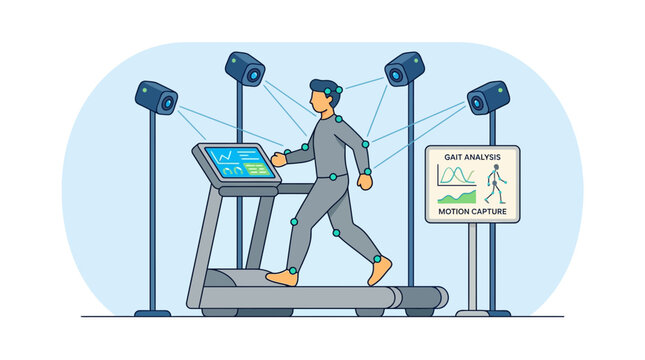 Motion Capture and Gait Analysis - Man on Treadmill with Sensors