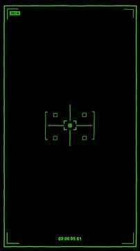 Vertical Night Vision Camera Interface HUD and Recording Indicators. 4K Video