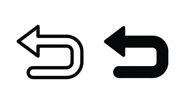 Leftward return arrow icon set in outline and solid black styles for interface navigation.