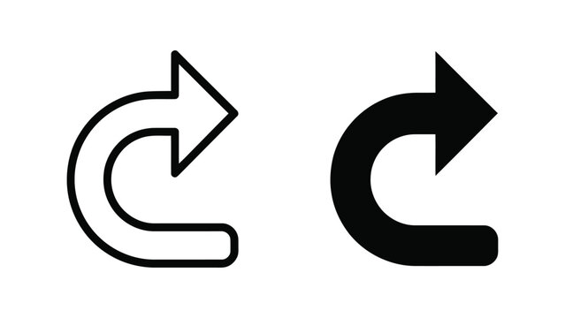 U turn arrow icon set in line and solid style for redo undo or return navigation actions.
