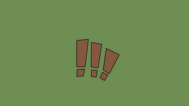 Three brown exclamation marks on a solid olive green background.