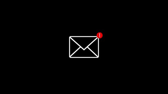 Geometric envelope icon rotates and reveals a red notification on black
