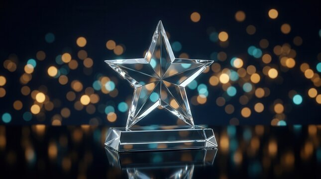 A glass star award on a dark surface as a symbol of recognition and achievement.