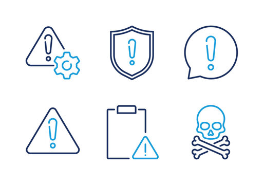 Document and System Warning thin line icon set. Minimal web icons