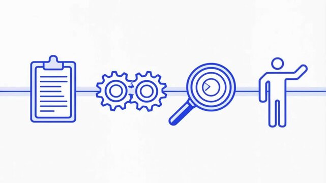 The focus is on the movement of the blue line as the key element connecting the entire process. The animation feels dynamic yet remains minimalist, making it well-suited for content related to Lean,