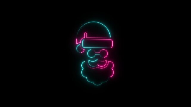 Santa claus face icon with glowing neon red and blue light effects