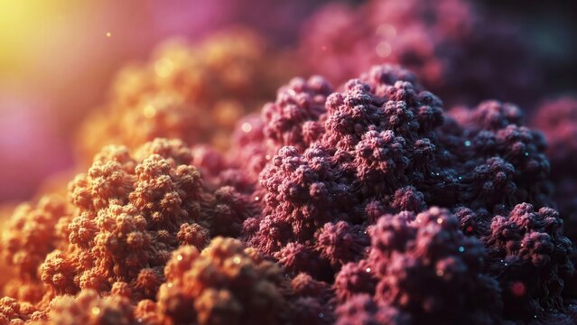 Abstract fractal landscape with vibrant purple and gold