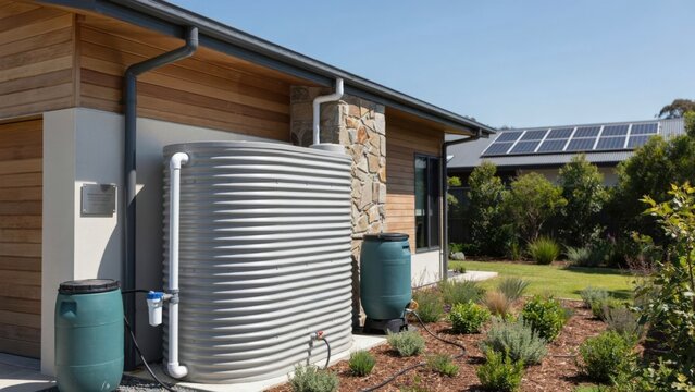 Rainwater harvesting tank at a modern home