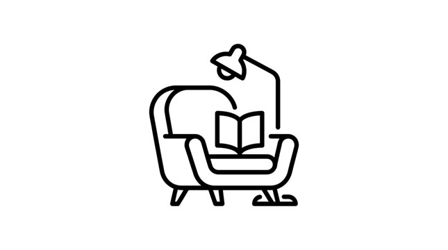 Cozy armchair with reading lamp and open book, isolated icon