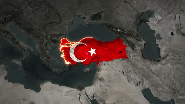 Animated Turkey Map Filled with Flag with animated Golden Border