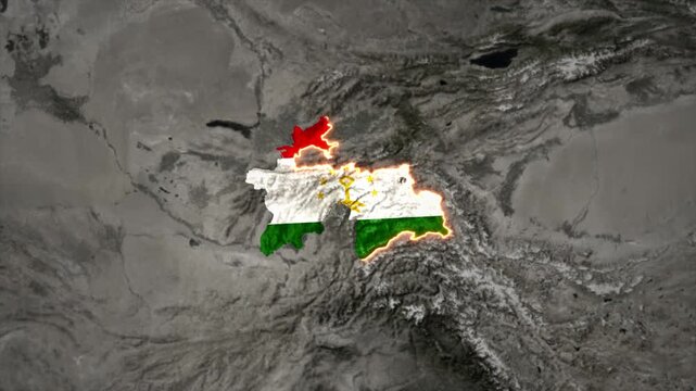 Animated TAJIKISTAN Map Filled with Flag with animated Golden Border