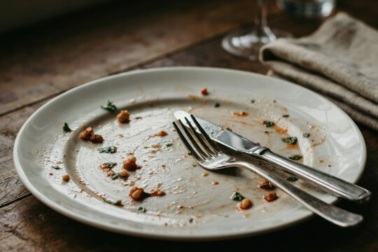 Empty dinner plate with fork and knife