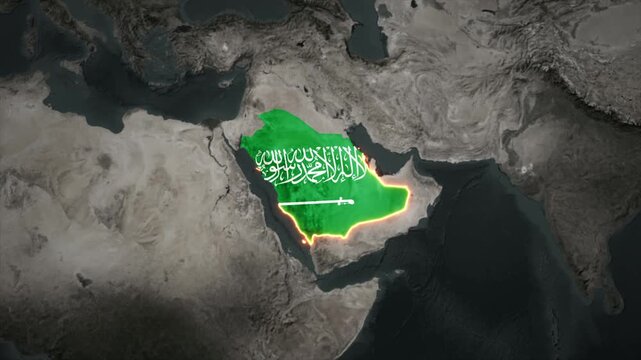 Animated SAUDI ARABIA Map Filled with Flag with animated Golden Border