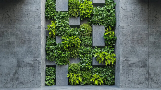 Wall in modern interior with blocks and vertical garden.