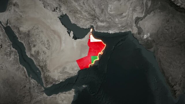 Animated OMAN Map Filled with Flag with animated Golden Border