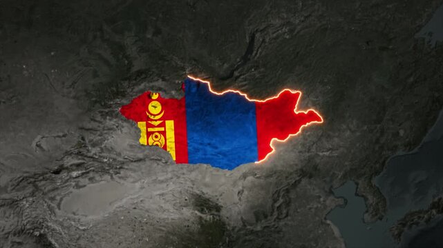 Animated MONGOLIA Map Filled with Flag with animated Golden Border