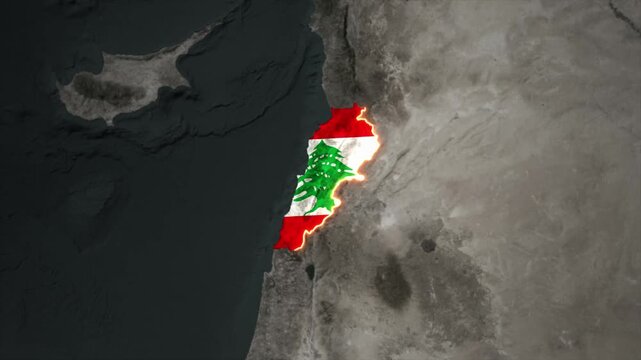 Animated LEBANON Map Filled with Flag with animated Golden Border