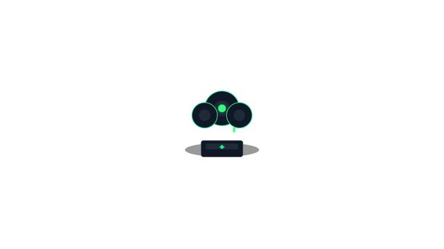 Premium 4K microstock motion graphic featuring a geometric cloud data upload concept with ascending packet streams, server terminal, and seamless tech loop.